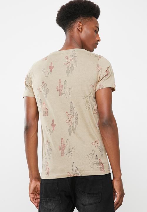 Brave Soul - Cactus short sleeve tee - beige