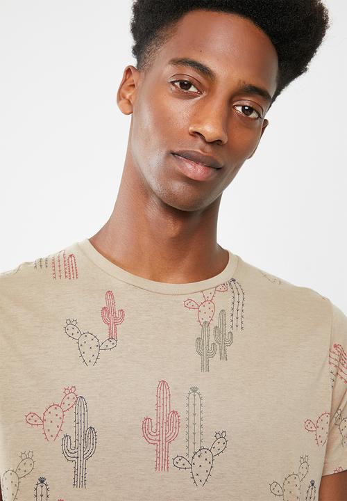 Brave Soul - Cactus short sleeve tee - beige