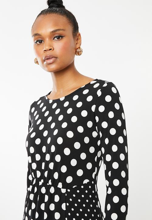 Revenge - Long sleeve all over polka dot dress - black