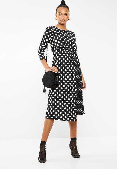 Revenge - Long sleeve all over polka dot dress - black