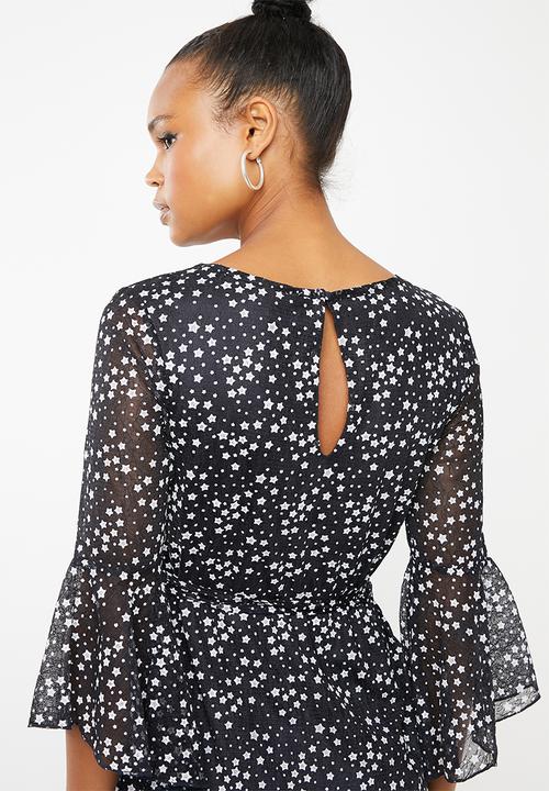Revenge - Scalloped edge long sleeve dress - navy
