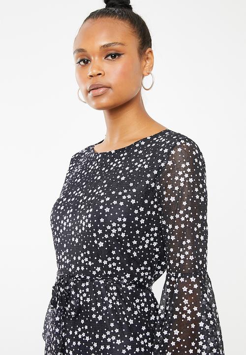 Revenge - Scalloped edge long sleeve dress - navy