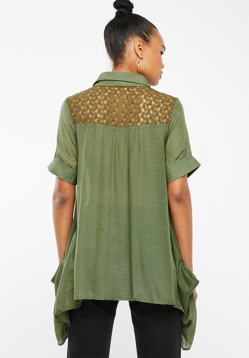 Revenge - Shirt with lace detail - khaki green