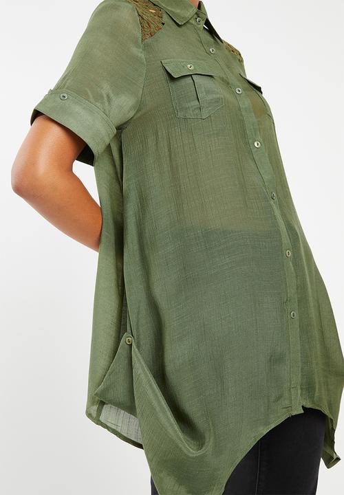 Revenge - Shirt with lace detail - khaki green