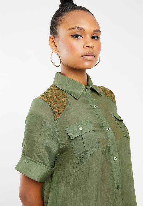 Revenge - Shirt with lace detail - khaki green
