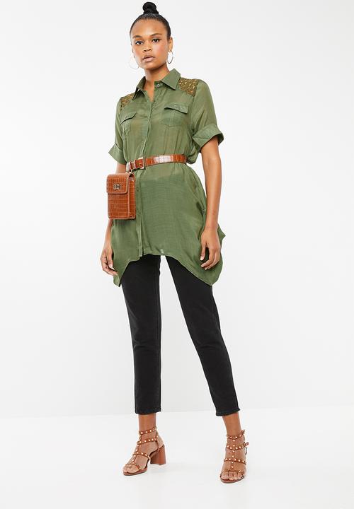 Revenge - Shirt with lace detail - khaki green