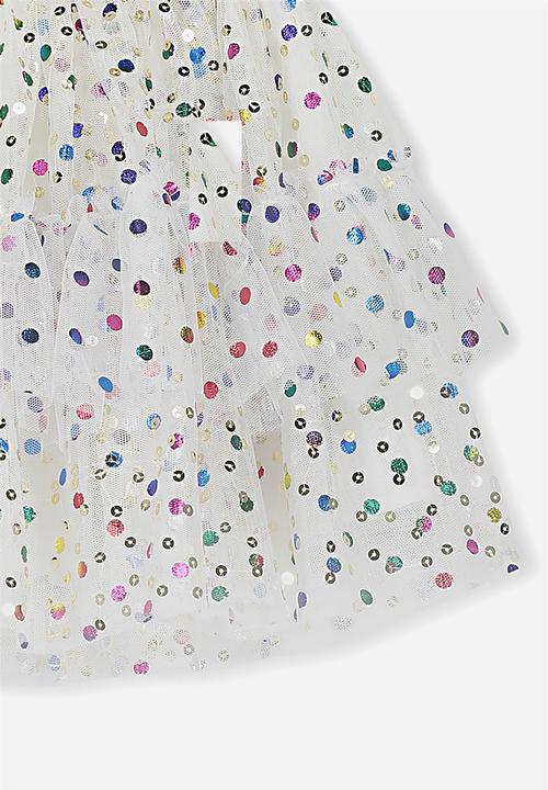 Cotton On - Trixiebelle tulle skirt rainbow spots - white