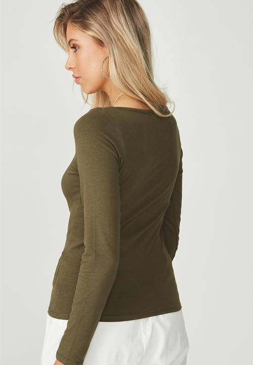 Supré  - Longsleeve longline deep v neck - olive