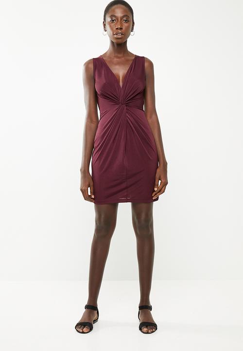 Superbalist - Knot front detail dress - burgundy