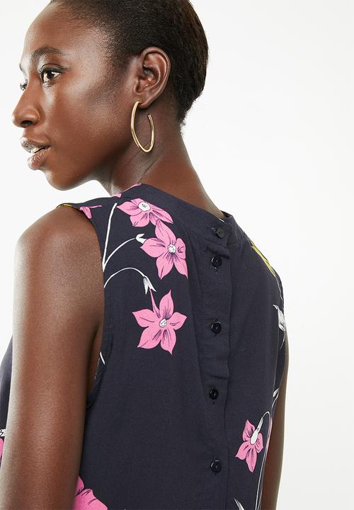 Superbalist - Button back turtleneck blouse - navy floral