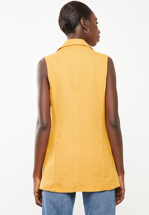 Superbalist - Sleeveless double breasted linen blend blazer - mustard