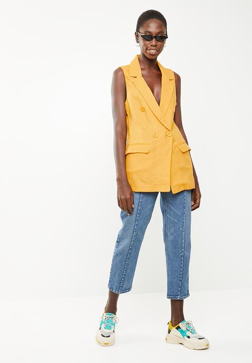 Superbalist - Sleeveless double breasted linen blend blazer - mustard