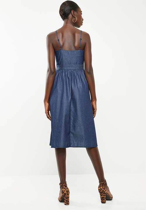 Superbalist - Tie front denim dress - blue