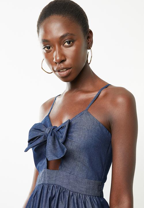 Superbalist - Tie front denim dress - blue