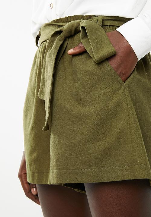 Superbalist - Linen blend short - green