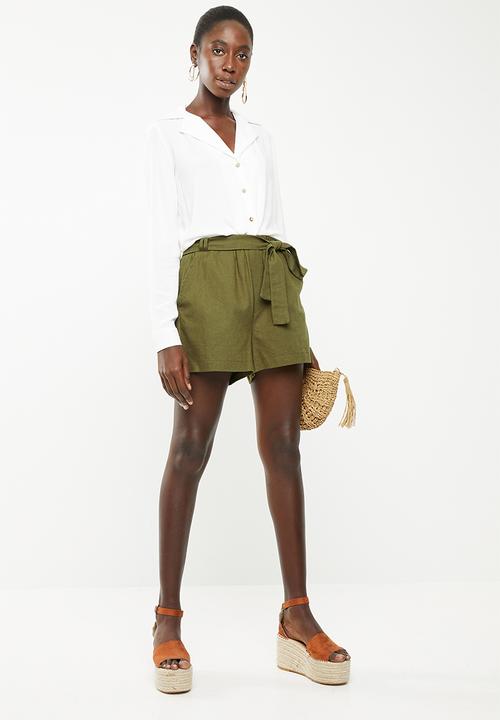 Superbalist - Linen blend short - green
