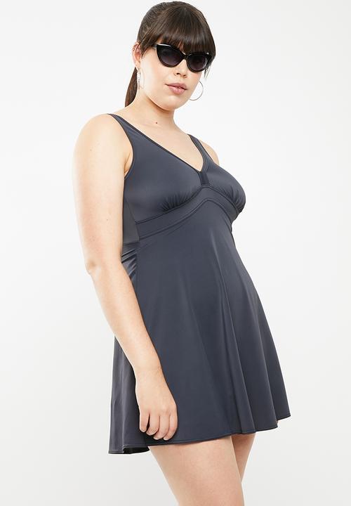 Jacqueline Plus - V-neck swim dress - charcoal
