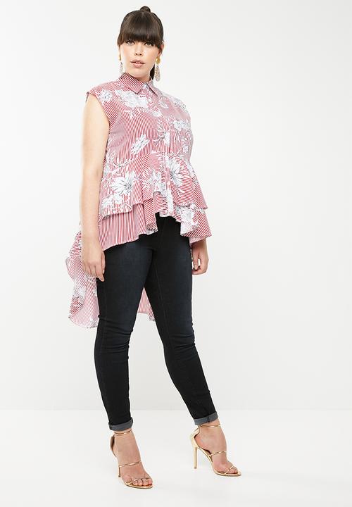 STYLE REPUBLIC PLUS - Dipped hem sleeveless blouse - red & white 