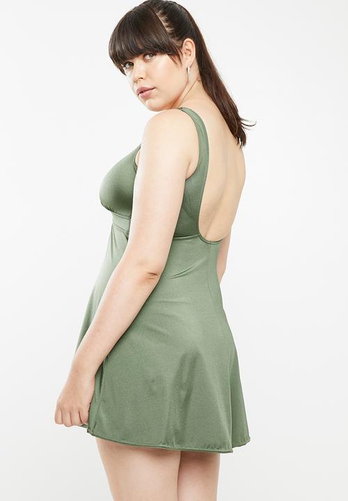 Jacqueline Plus - V-neck swim dress - green