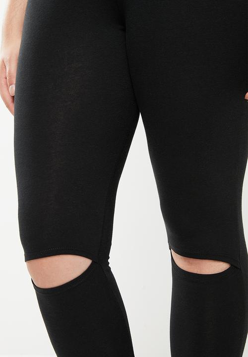 STYLE REPUBLIC PLUS - Knee slit leggings with tummy control band - black