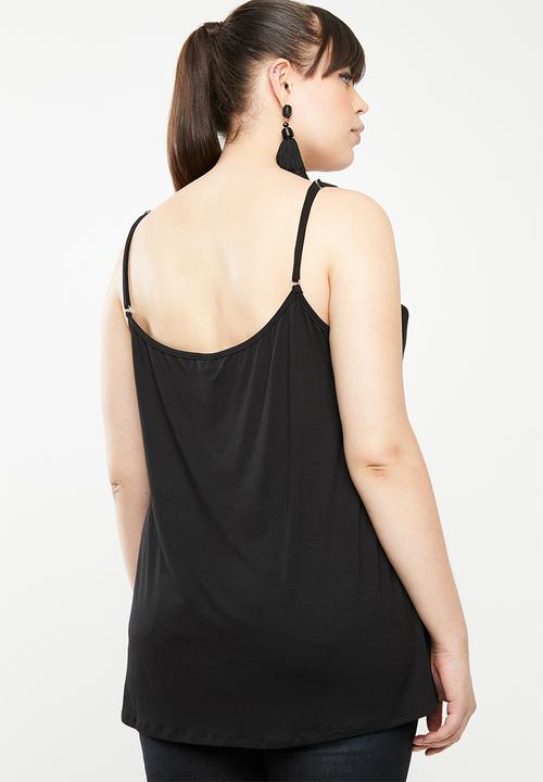 STYLE REPUBLIC PLUS - Mesh inset cami - black