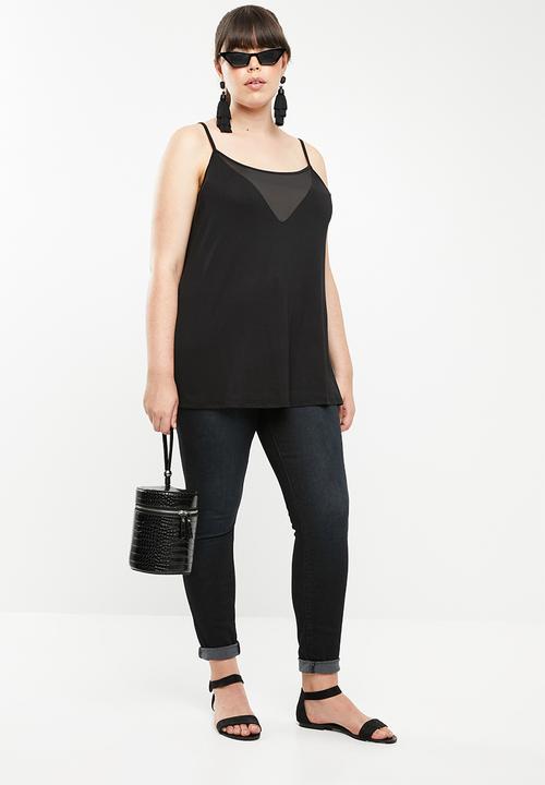 STYLE REPUBLIC PLUS - Mesh inset cami - black