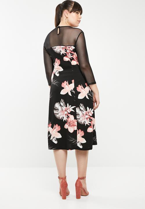 STYLE REPUBLIC PLUS - Mesh inset dress - black