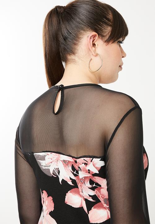 STYLE REPUBLIC PLUS - Mesh inset dress - black