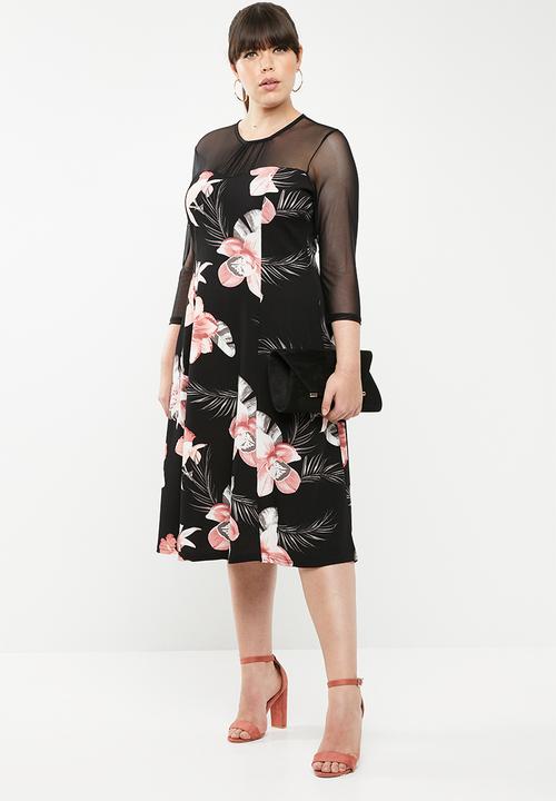 STYLE REPUBLIC PLUS - Mesh inset dress - black