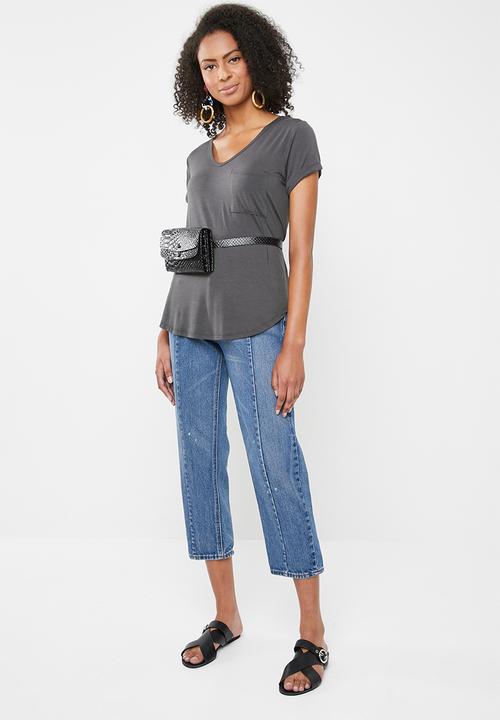 Cotton On - Karly short sleeve V-neck top - grey
