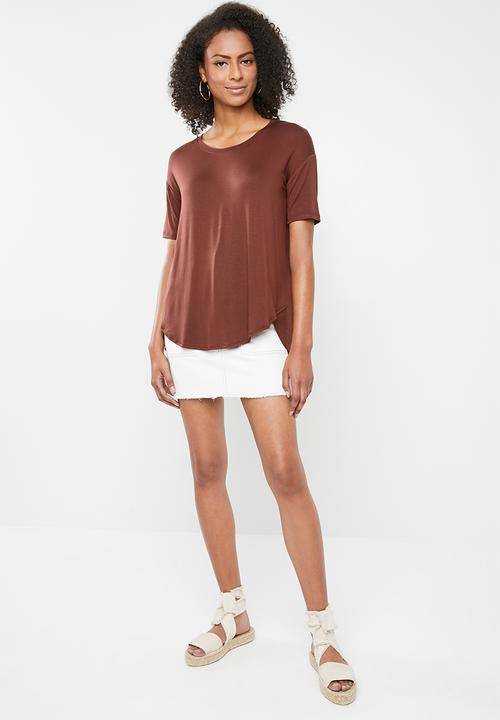 Cotton On - Lara spliced summer tunic elbow sleeve top - brown 