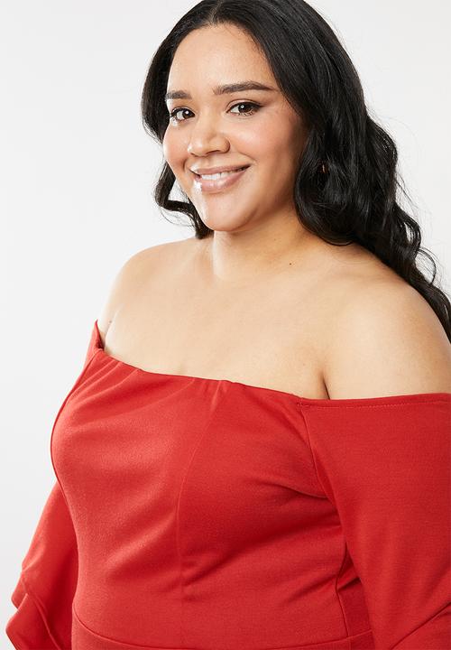 STYLE REPUBLIC PLUS - Bodycon bardot neckline dress - red