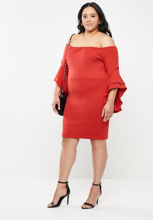 STYLE REPUBLIC PLUS - Bodycon bardot neckline dress - red