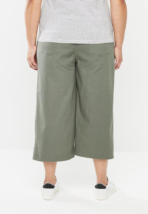 edit Plus - Linen capri pants - khaki green