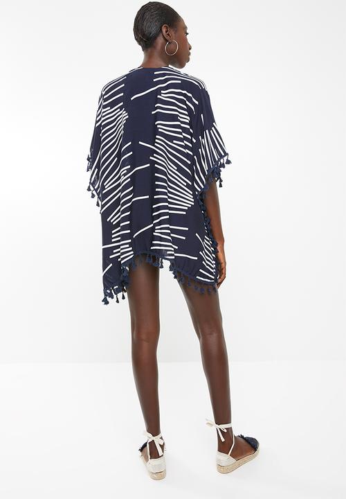 Lithe - Open front kaftan with tassel trim - navy