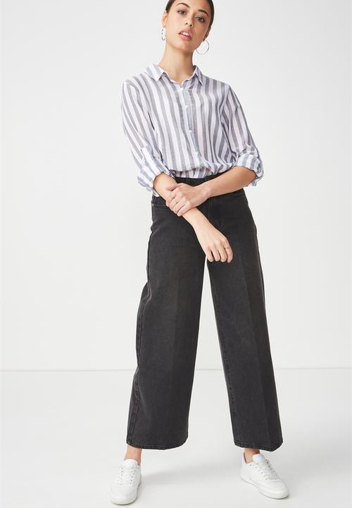 Cotton On - Longline fashion shirt - grey & white