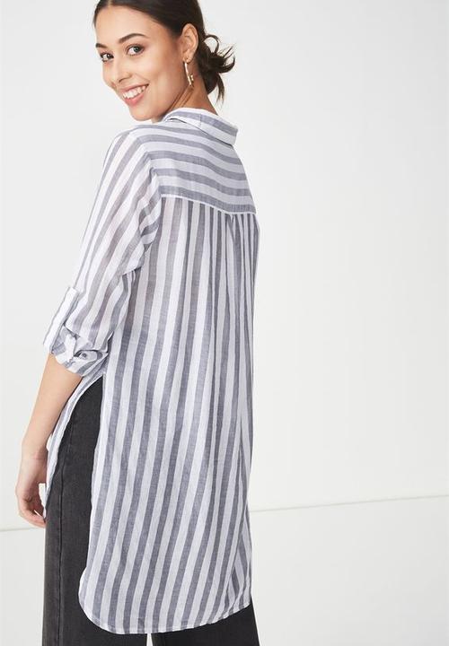 Cotton On - Longline fashion shirt - grey & white