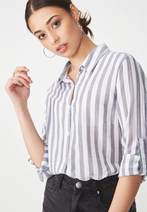 Cotton On - Longline fashion shirt - grey & white