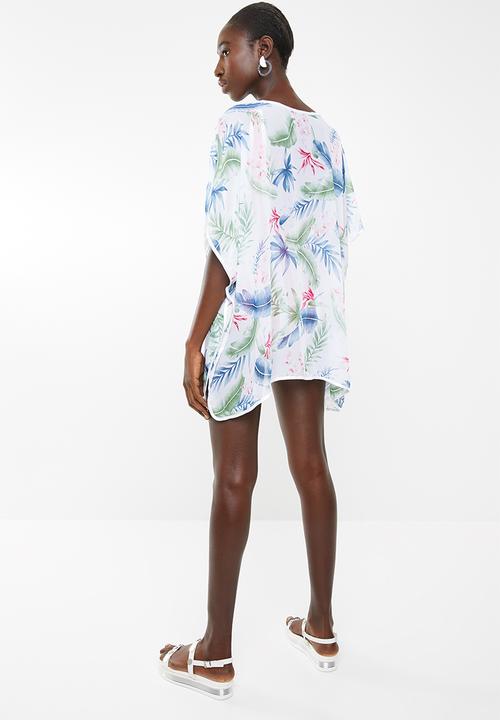 Lithe - Pullover kaftan with piping detail - white