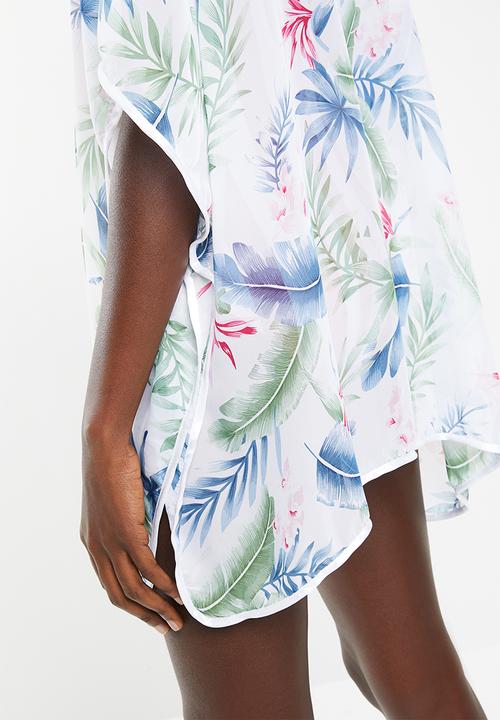 Lithe - Pullover kaftan with piping detail - white