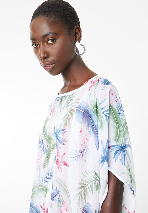 Lithe - Pullover kaftan with piping detail - white