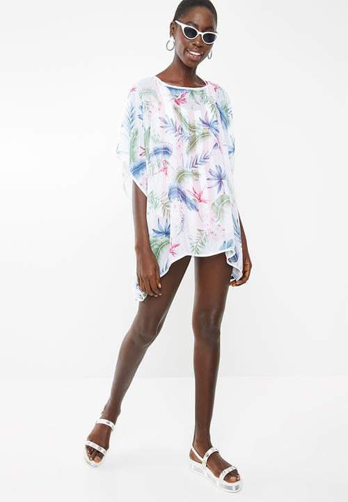 Lithe - Pullover kaftan with piping detail - white
