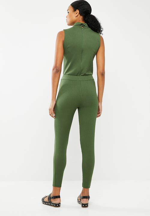 Missguided - Roll neck skinny rib jumpsuit - khaki green