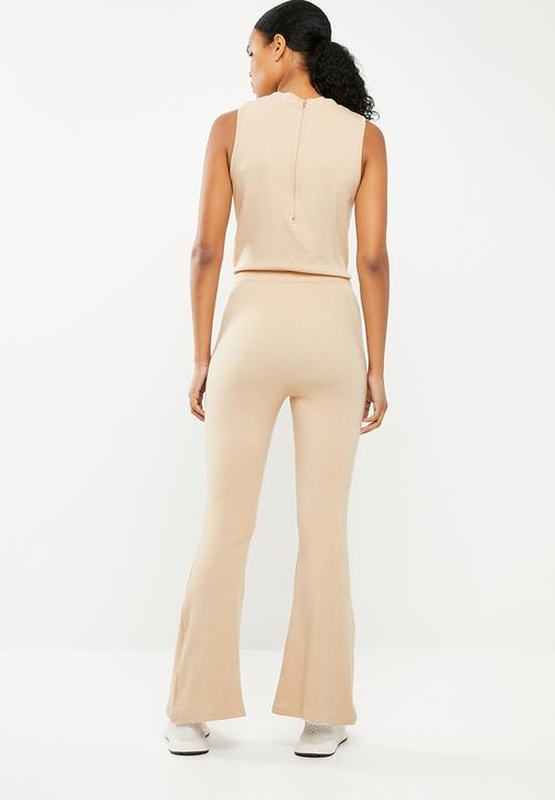 Missguided - Rib flare leg sleeveless jumpsuit - beige