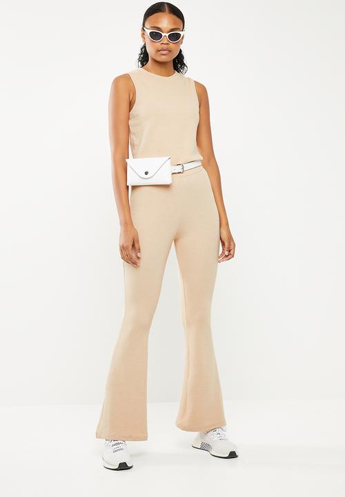 Missguided - Rib flare leg sleeveless jumpsuit - beige