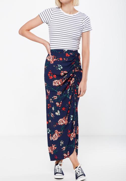Cotton On - Woven elora rouched maxi skirt - navy