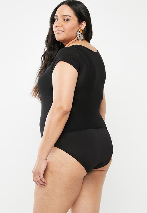 Leigh Schubert - Kitty cap sleeve mesh bodysuit - black