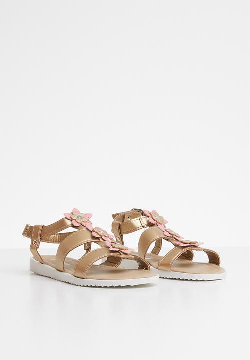 Pop Candy - Flower detail sandal - gold
