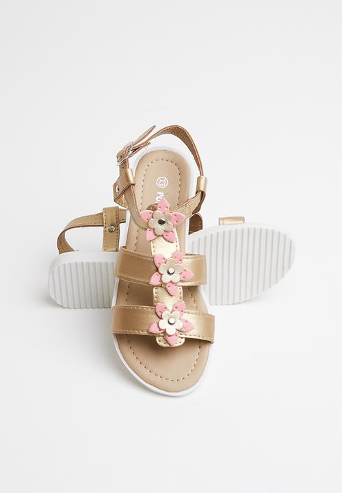 Pop Candy - Flower detail sandal - gold