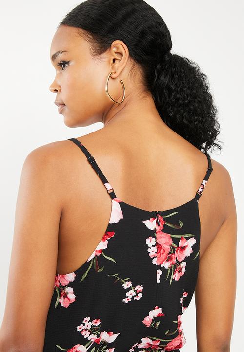 Revenge - Floral spaghetti strap jumpsuit - black